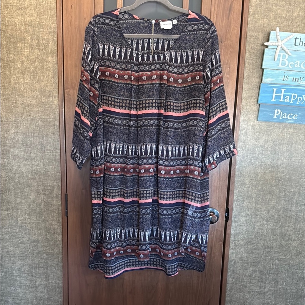 NWOT Patterned Navy and Pink Sheer Dress or Long Tunic - Boho